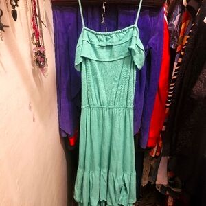 Green Sleeveless Dress with Ruffle Detail